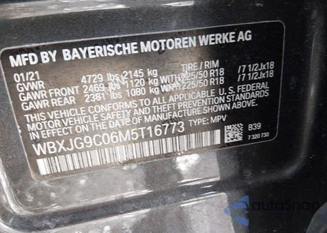 2021 BMW X1 xDrive28I из США, поврежденный, VIN WBXJG9C06M5T16773